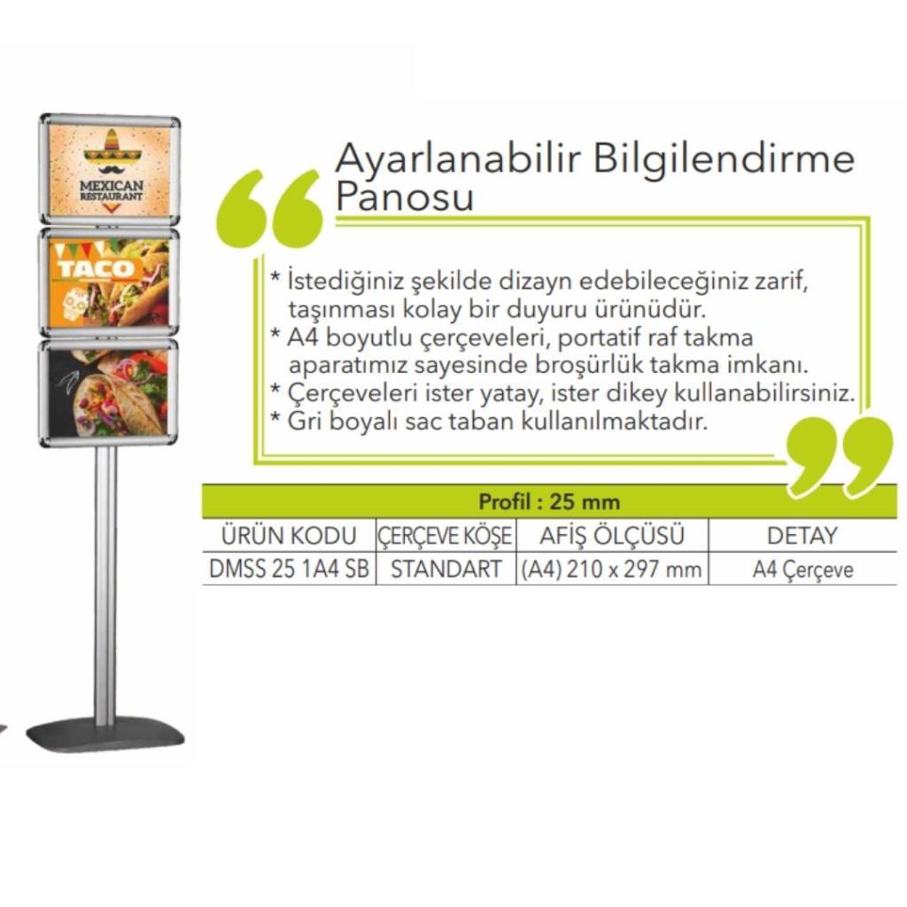 Ayarlanabilir Tek Taraflı 25 mm Yuvarlak Çift Çerçeve A4, Plastik Taban + 1XA4 Çerçeve - 1xA4 Ayarlanabilir Tek Taraflı 25 mm Yuvarlak Çift Çerçeve A4, Plastik Taban + 1XA4 Çerçeve - 1xA4